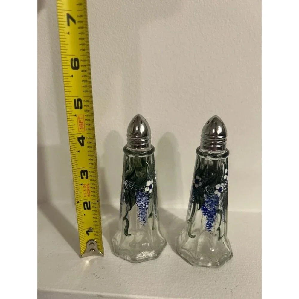 Hand Painted Floral Salt and Pepper Glass Shakers